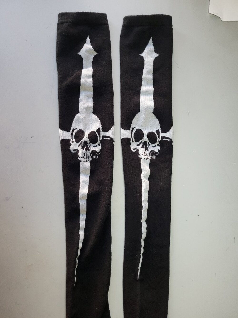 Vintage Lip Service skull dagger logo over knee socks OS